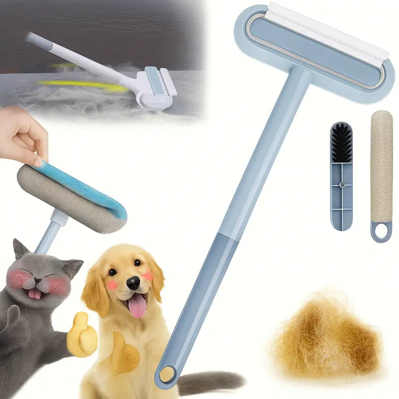 Reusable Pet Hair Remover Brush, Long Handle Washable Deshedding Tool for Dog & Cat Hair, Furniture & Car Seats