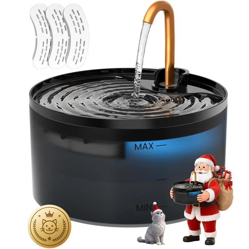 Automatic Cat Water Fountain, 2.1L Ultra-Quiet Pet Water Dispenser with LED Light and 6-Layer Filtration