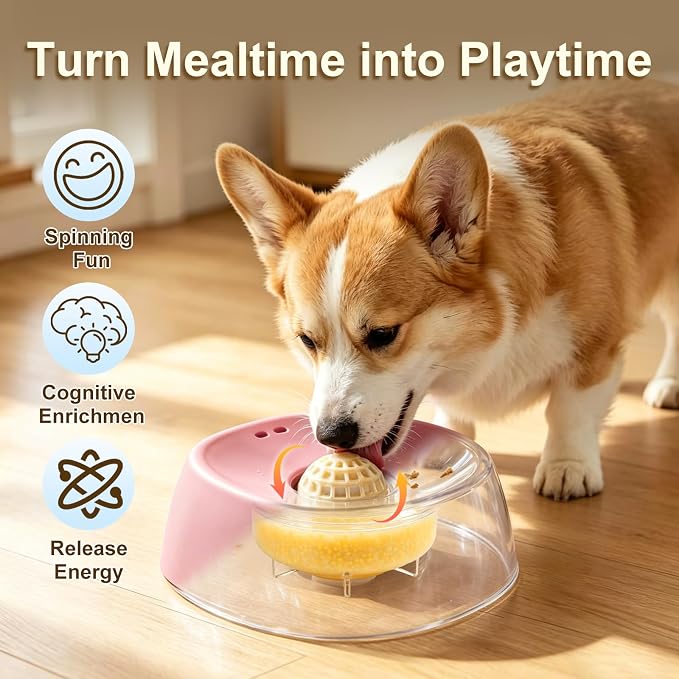 Slow Feeder Dog Bowl with Built-in Rolling Ball, No-Spill Lick Bowl for Liquid Treats, Yogurt & Bone Broth