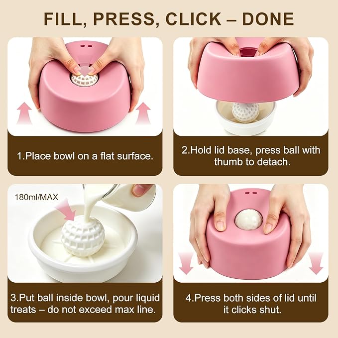 Slow Feeder Dog Bowl with Built-in Rolling Ball, No-Spill Lick Bowl for Liquid Treats, Yogurt & Bone Broth