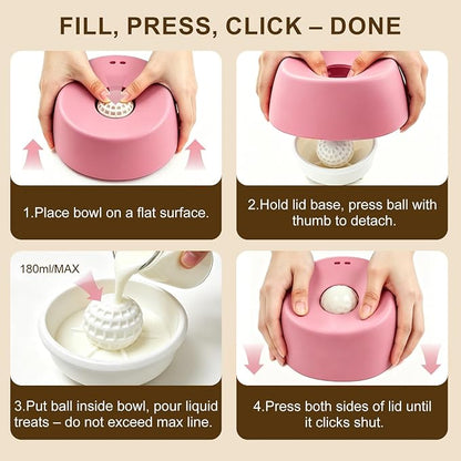 Slow Feeder Dog Bowl with Built-in Rolling Ball, No-Spill Lick Bowl for Liquid Treats, Yogurt & Bone Broth