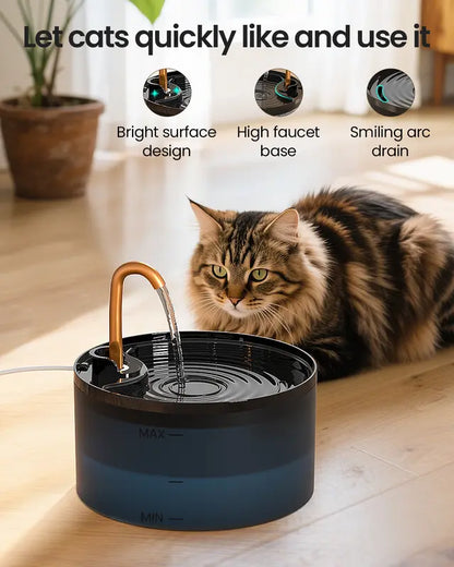 Automatic Cat Water Fountain, 2.1L Ultra-Quiet Pet Water Dispenser with LED Light and 6-Layer Filtration