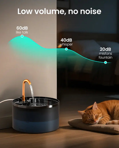Automatic Cat Water Fountain, 2.1L Ultra-Quiet Pet Water Dispenser with LED Light and 6-Layer Filtration